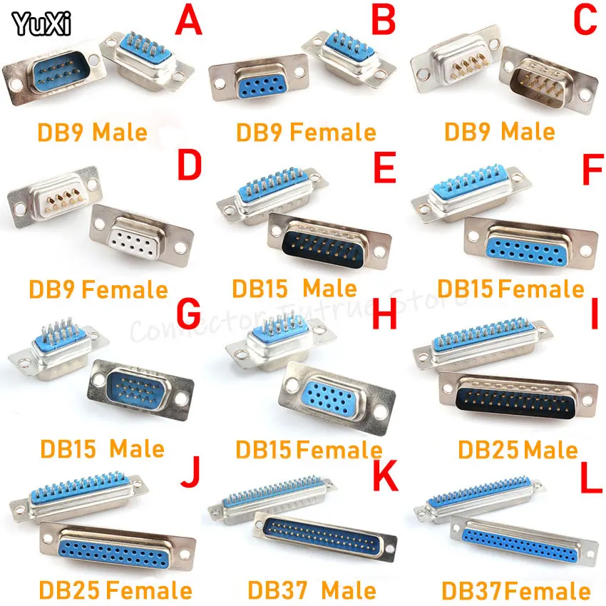 YUXI 1PCS DB9 DB15 DB25 DB37 Hole/Pin Female/Male Blue Welded Connector RS232 Serial Port Socket DB D-SUB Adapter 9/15/25/37 Pin
YUXI 1PCS DB9 DB15 DB25 DB37 Hole/Pin Female/Male Blue Welded Connector RS232 Serial Port Socket DB D-SUB Adapter 9/15/25/37 Pin