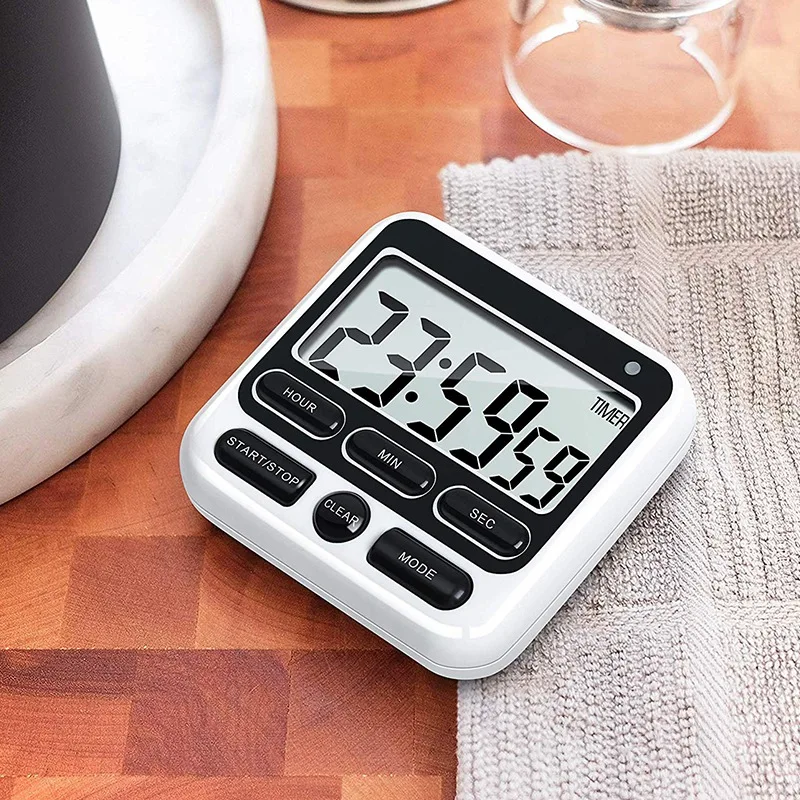 

Digital Kitchen Timer with Mute/Loud Alarm Switch ON/OFF Switch, 12 Hour Clock & Alarm, Memory Function Count Up & Count Down fo