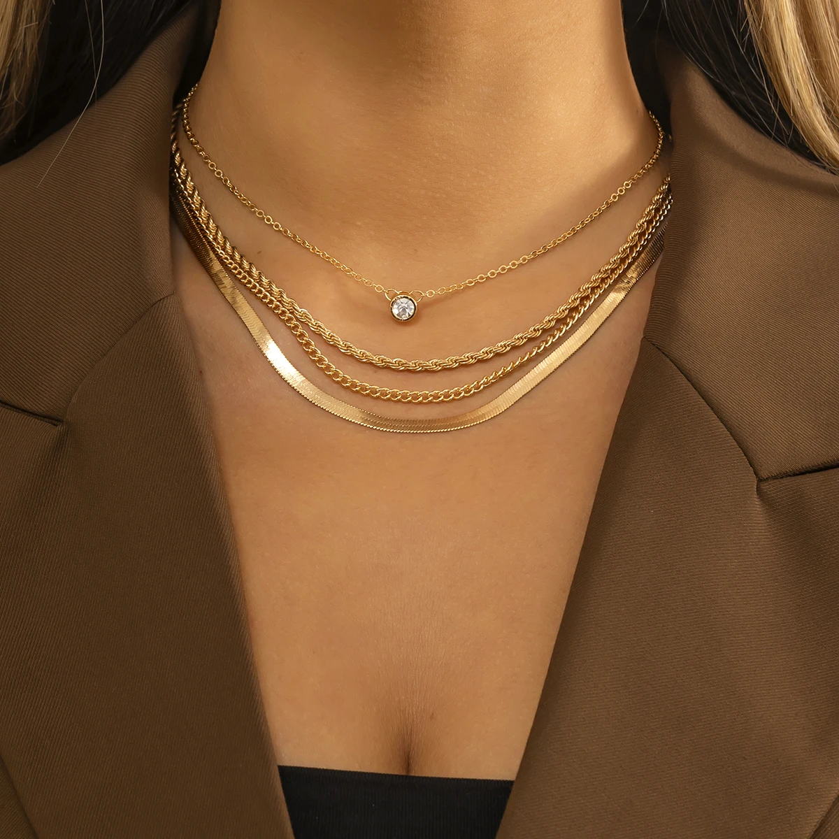 Lacteo 4 Pcs/Set Punk Crystal Flat Snake Chain Choker Necklace for Women Fashion Gold Color Cross Twist Chain Necklace Jewelry
Lacteo 4 Pcs/Set Punk Crystal Flat Snake Chain Choker Necklace for Women Fashion Gold Color Cross Twist Chain Necklace Jewelry