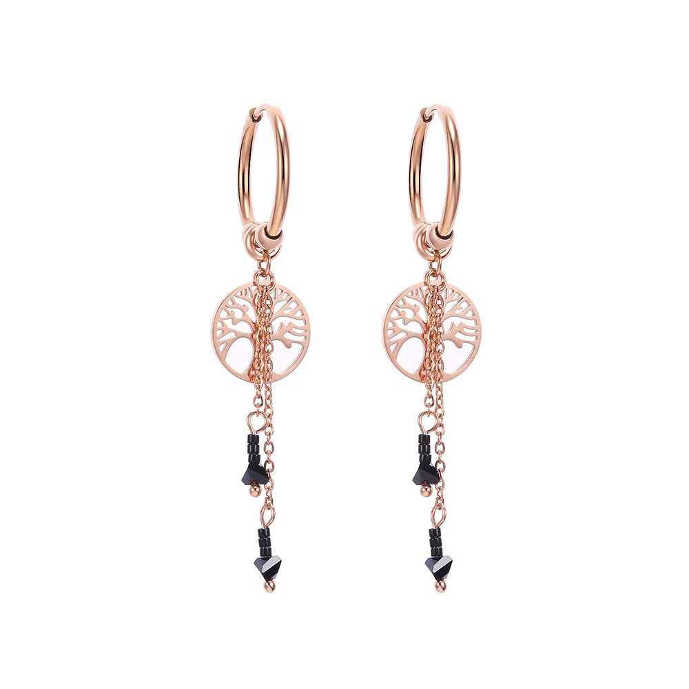 Gold Stainless Steel Black Crystal Tassel Hoop Earrings For Women Tree of life Charm Long Earrings Fashion Jewelry Party Gifts
Gold Stainless Steel Black Crystal Tassel Hoop Earrings For Women Tree of life Charm Long Earrings Fashion Jewelry Party Gifts