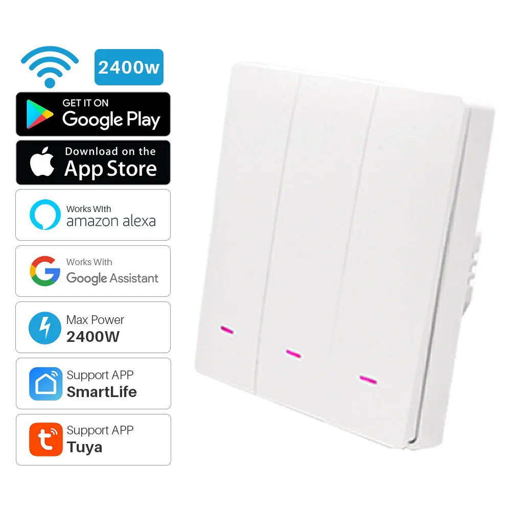 3Gang Tuya Smart Switch WiFi 220V Wall Push Button Switch APP Remote Control Smart Home Compatible With Alexa Google Assistant
3Gang Tuya Smart Switch WiFi 220V Wall Push Button Switch APP Remote Control Smart Home Compatible With Alexa Google Assistant