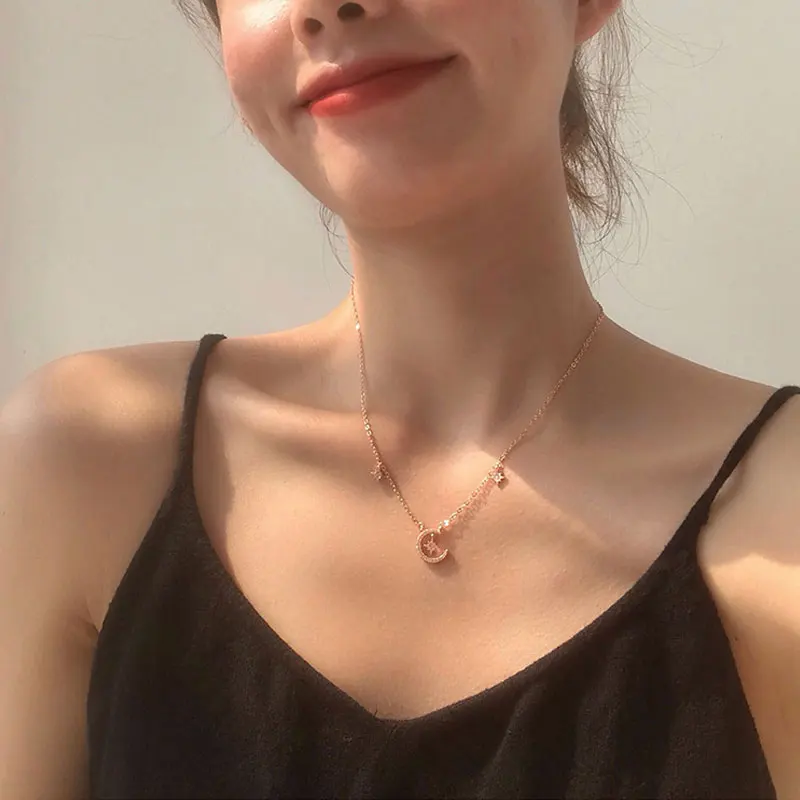 Luxury Star Moon Necklace Girl Clavicle Chain Necklace Minority Design Stars Pendant Necklace couple gift 
Luxury Star Moon Necklace Girl Clavicle Chain Necklace Minority Design Stars Pendant Necklace couple gift
