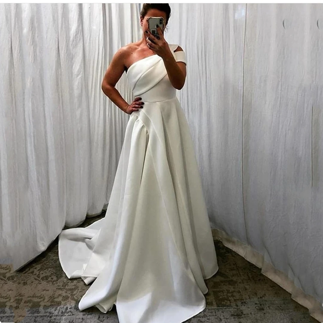 Elegant Wedding Dress One Shoulder Satin Sweep Train Sleeveless 2021 Simple Unique Design Gorgeous For Women Bridal Gowns High
Elegant Wedding Dress One Shoulder Satin Sweep Train Sleeveless 2021 Simple Unique Design Gorgeous For Women Bridal Gowns High