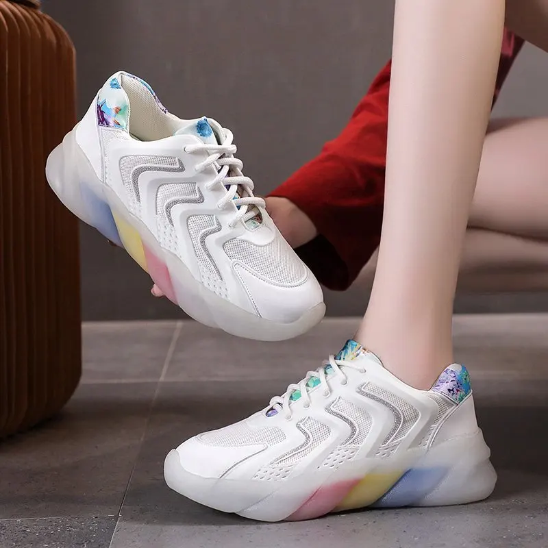2021 Women Vulcanize Shoes High Heel Chunky Sneakers Women Height Platform Breathable Sports Walking Girls Colorful Candy Shoes 
2021 Women Vulcanize Shoes High Heel Chunky Sneakers Women Height Platform Breathable Sports Walking Girls Colorful Candy Shoes