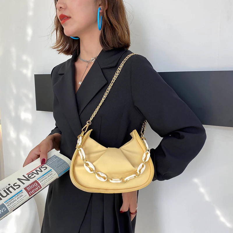 Women's Chain Underarm Bags Solid Color PU Leather Ladies Handbag Clutch Purse Simple Female Half-moon Shoulder Bag Hobos Bolsos
Women's Chain Underarm Bags Solid Color PU Leather Ladies Handbag Clutch Purse Simple Female Half-moon Shoulder Bag Hobos Bolsos