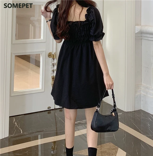 French Square Neck Bubble Sleeve Dress Harajuku Hepburn Retro High Waist Dress Summer Mini A-line Solid Black Casual Dress
French Square Neck Bubble Sleeve Dress Harajuku Hepburn Retro High Waist Dress Summer Mini A-line Solid Black Casual Dress
