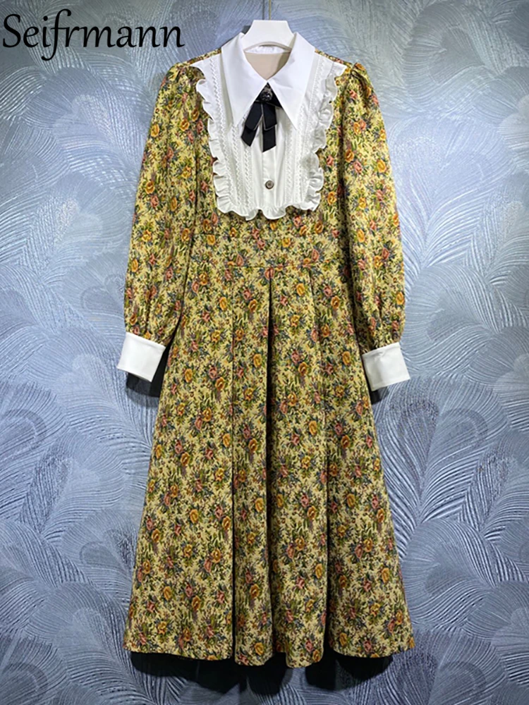 Seifrmann High Quality Spring Women Fashion Designer Midi Dress Lantern Sleeve Gorgeous Ruffles Floral Print Dresses Vestidos
Seifrmann High Quality Spring Women Fashion Designer Midi Dress Lantern Sleeve Gorgeous Ruffles Floral Print Dresses Vestidos