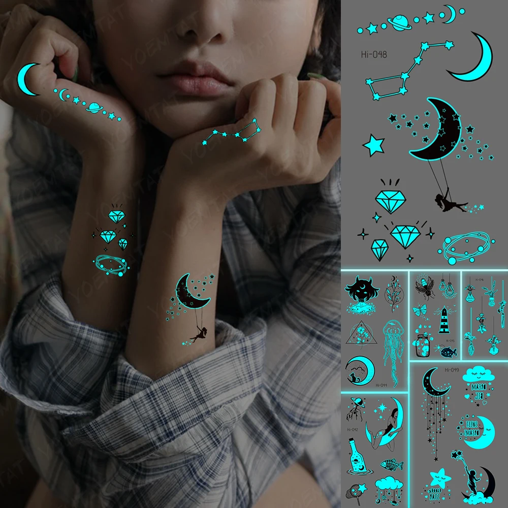 Blue Luminous Glow Tattoo Sticker Constellation Universe Waterproof Temporary Tatoo Finger Wrist Fake Tatto For Body Art Women
Blue Luminous Glow Tattoo Sticker Constellation Universe Waterproof Temporary Tatoo Finger Wrist Fake Tatto For Body Art Women