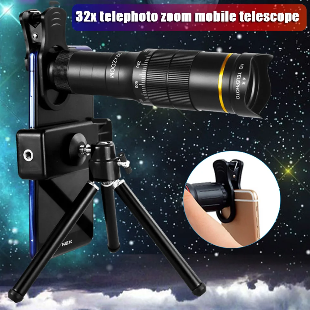 4k 32X Super Telephoto Zooms Monocular Telescope with Phone Clip Tripod and Storage Bag PUO88
4k 32X Super Telephoto Zooms Monocular Telescope with Phone Clip Tripod and Storage Bag PUO88