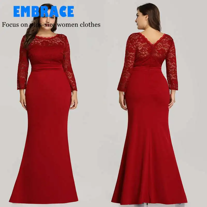 Mermaid O-Neck Red long sleeve lace big Plus size V-neck fishtail skirt evening dress
Mermaid O-Neck Red long sleeve lace big Plus size V-neck fishtail skirt evening dress