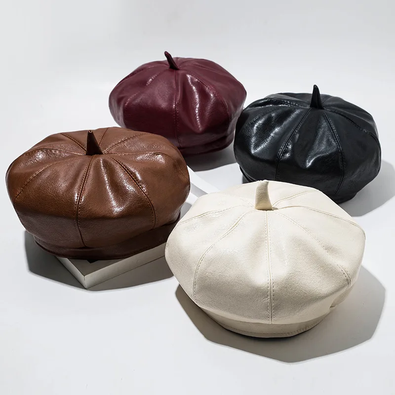 Winter PU painter's hat british women's octagonal cap
Winter PU painter's hat british women's octagonal cap