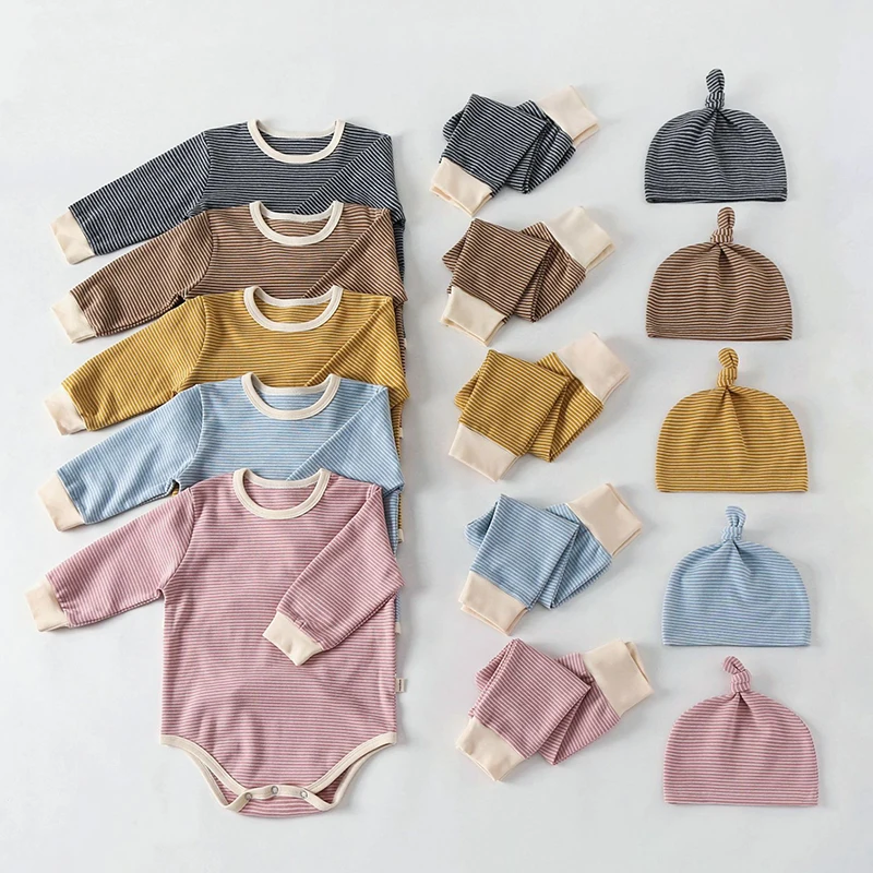 3pcs Baby Rompers Set Striped Bodysuits with Leggings and Hat Baby Girl Clothes Outfits Cotton Toddler Boys Clothing Suit
3pcs Baby Rompers Set Striped Bodysuits with Leggings and Hat Baby Girl Clothes Outfits Cotton Toddler Boys Clothing Suit