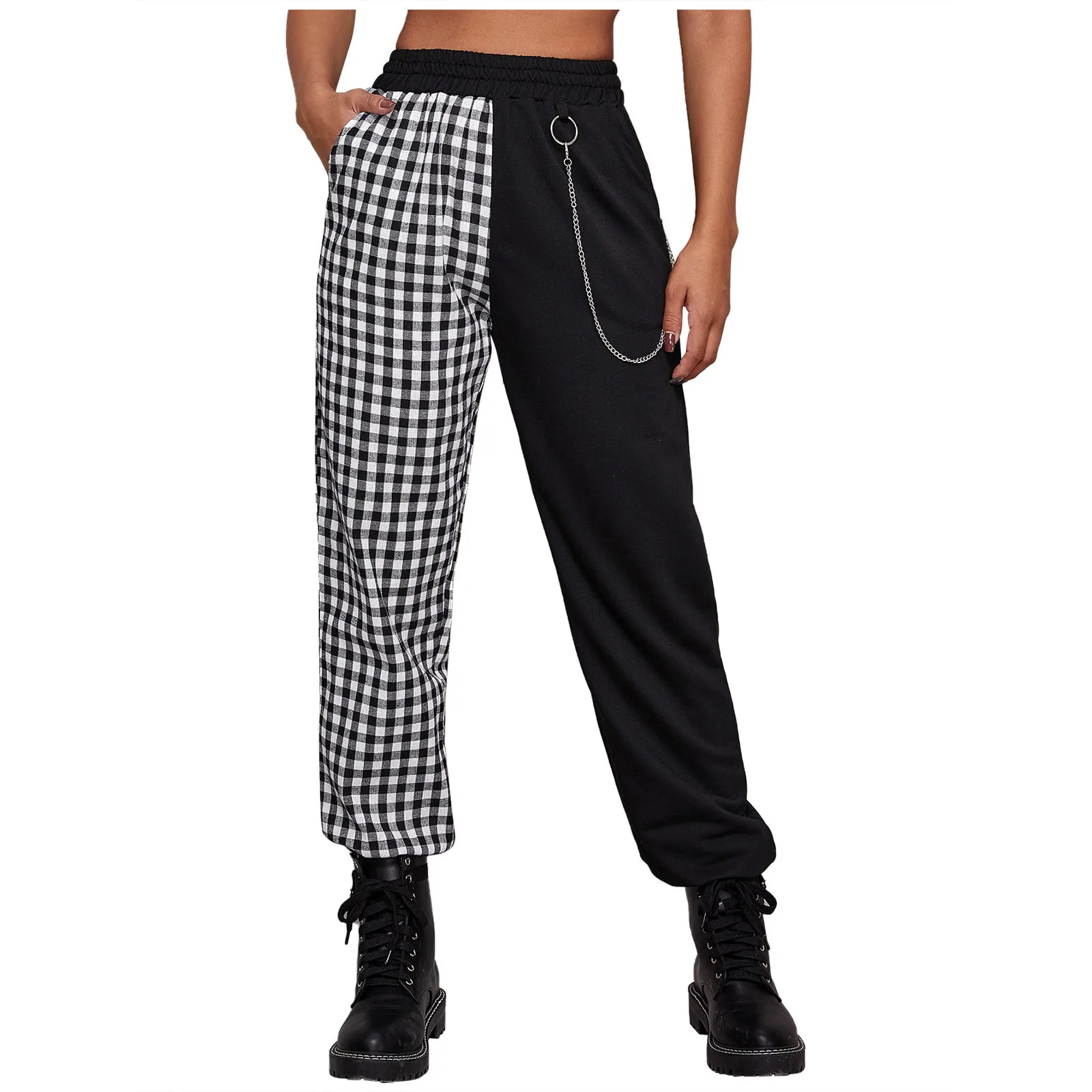 Women Punk Pockets High Waist Chain Casual Plaid Trousers Pants Female Fashion Streerwear Outdoor Sports Fit Loose Pants штаны
Women Punk Pockets High Waist Chain Casual Plaid Trousers Pants Female Fashion Streerwear Outdoor Sports Fit Loose Pants штаны