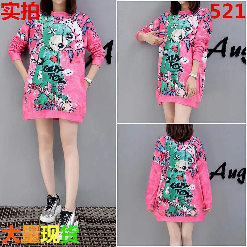 Vefadisa Spring Fashion Cartoon Printed Dress Woman 2021 Women Full Sleeve Loose Female Casual A-Line QYF249 | Женская одежда