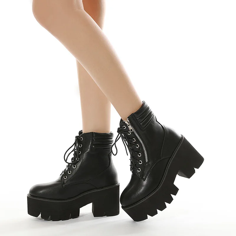 2021 New Black Thick-heeled High-heeled Boots With Lace-up Platform And Zipper Women's Winter High Boots
2021 New Black Thick-heeled High-heeled Boots With Lace-up Platform And Zipper Women's Winter High Boots