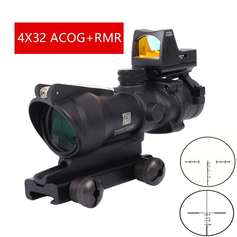 Тактический охотничий оптический прицел с красной точкой в стиле ACOG 4X32 + RMR мини красный точечный прицел для винтовки
Тактический охотничий оптический прицел с красной точкой в стиле ACOG 4X32 + RMR мини красный точечный прицел для винтовки