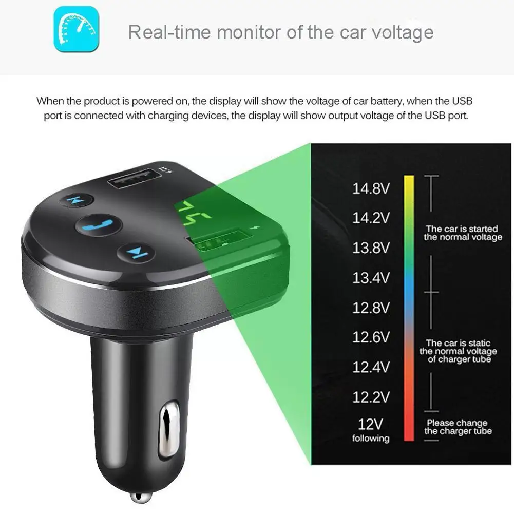 

1pcs Fm Transmitter Modulator Bluetooth-compatible Charger Charge Car Handsfree Quick Mp3 Kit Dual Car Audio Usb Display Ca F6R1