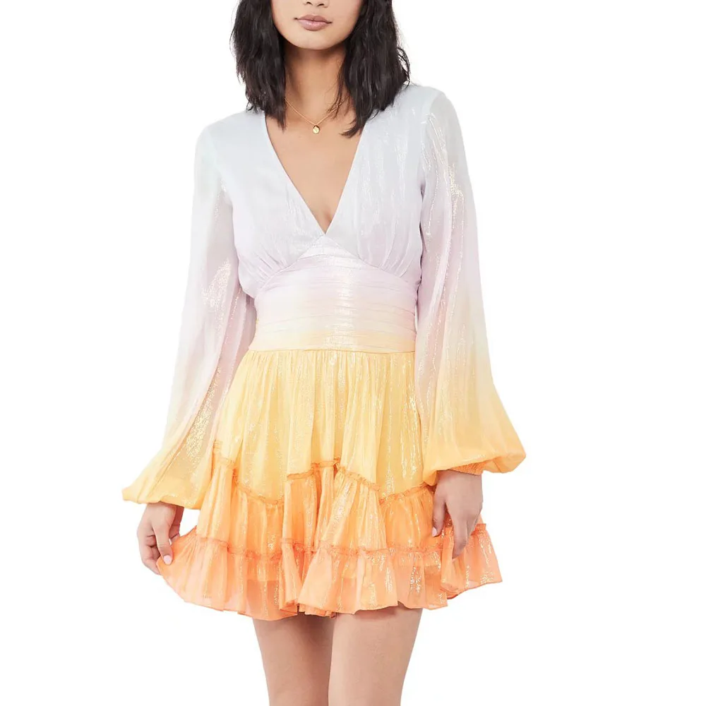 Women 2021 New Chic Fashion Gradient Colorful silk chiffon Mini Dress Vintage V Neck Long Sleeve Female Dresses Vestidos
Women 2021 New Chic Fashion Gradient Colorful silk chiffon Mini Dress Vintage V Neck Long Sleeve Female Dresses Vestidos