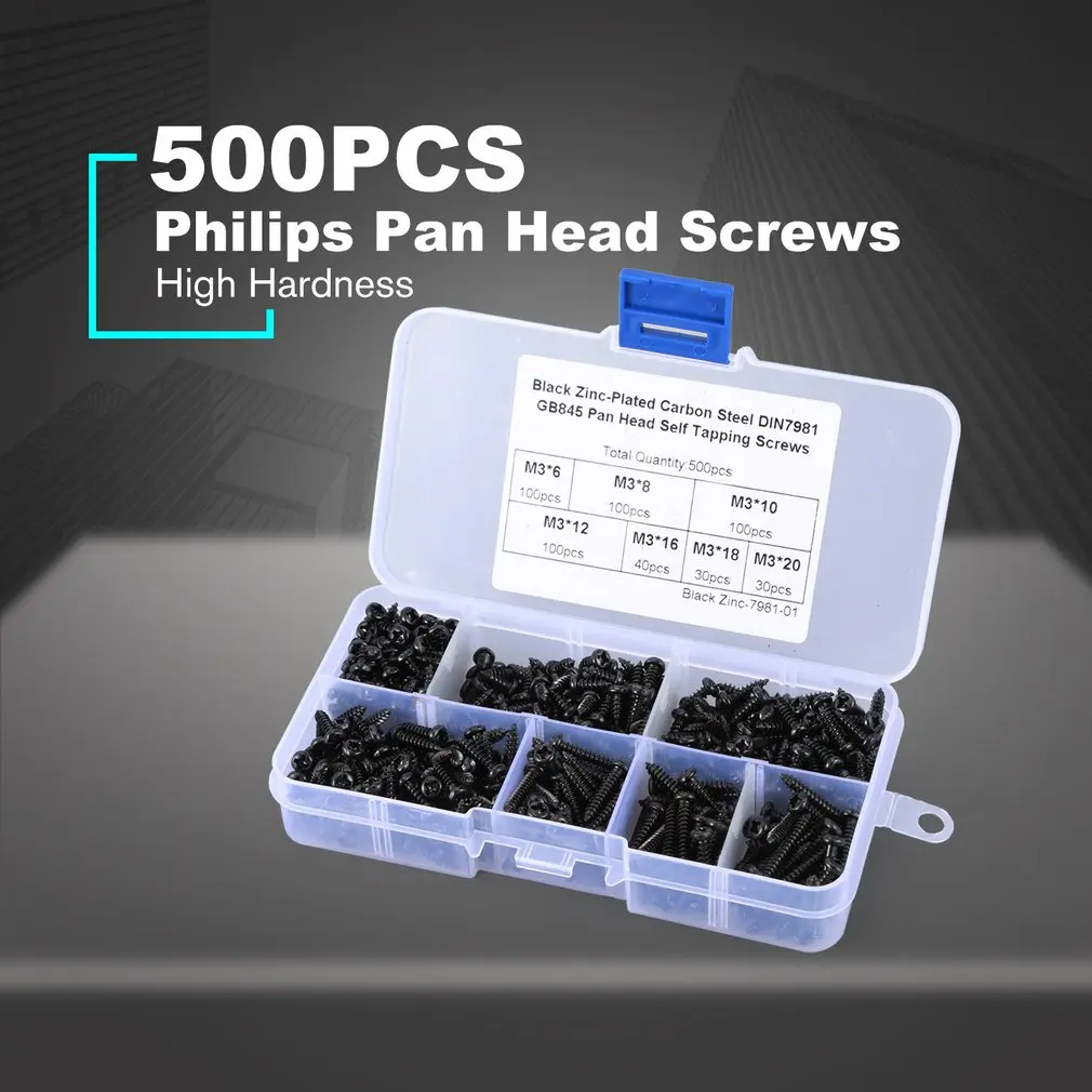 500PCS Carbon Steel Self Tapping Screws M3*6/8/10/12/16/18/20mm Laptop Computer Screws Small Philips Pan Head Screws Set
500PCS Carbon Steel Self Tapping Screws M3*6/8/10/12/16/18/20mm Laptop Computer Screws Small Philips Pan Head Screws Set