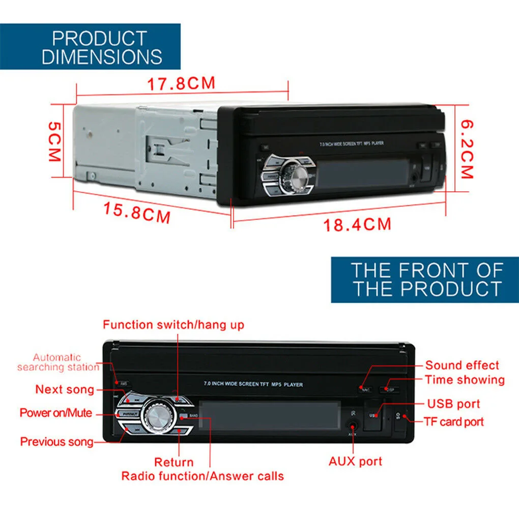 7inch HD 1DIN Car Stereo Radio Slip-down Touch Screen FM BT MP5 Player+Phone Link Auto Music Player
7inch HD 1DIN Car Stereo Radio Slip-down Touch Screen FM BT MP5 Player+Phone Link Auto Music Player