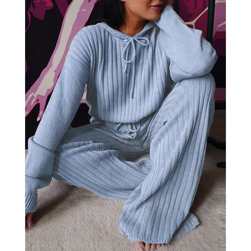 Sweater Tracksuit Women Two Piece Set Spring Clothes Solid Knitted Hooded Pullover Top Wide Leg Pants Suits Lounge Wear Outfits
Sweater Tracksuit Women Two Piece Set Spring Clothes Solid Knitted Hooded Pullover Top Wide Leg Pants Suits Lounge Wear Outfits
