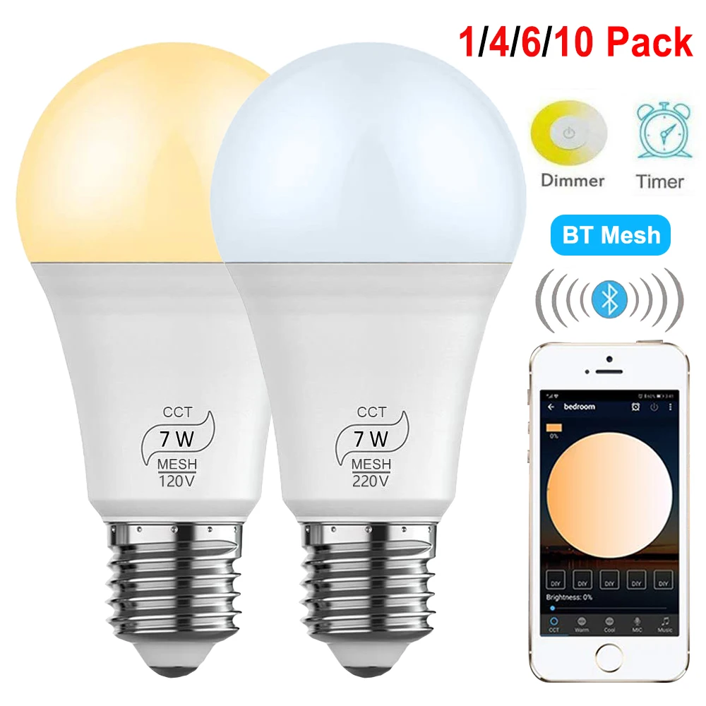 E27 Smart Bluetooth Control LED Bulb 7W CCT Dimmable LED Lamp AC100V 220V BT Mesh Net Group Smart LED Light Home Indoor Lighting
E27 Smart Bluetooth Control LED Bulb 7W CCT Dimmable LED Lamp AC100V 220V BT Mesh Net Group Smart LED Light Home Indoor Lighting