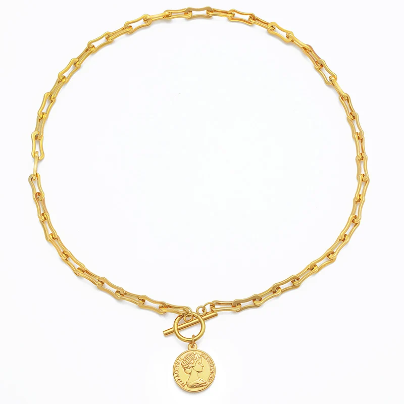Stainless Steel Medallion Coin Pendant Necklace Toggle Clasp For Women Gold Color Long-O-Chain Statement Necklace
Stainless Steel Medallion Coin Pendant Necklace Toggle Clasp For Women Gold Color Long-O-Chain Statement Necklace
