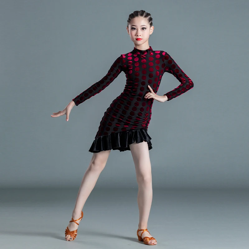 Children'S Latin Dance Clothes Girls Latin Dance Dress Red Polka Dot Velvet Dress Practice Clothes Stage Performance Wear SL5663 
Children'S Latin Dance Clothes Girls Latin Dance Dress Red Polka Dot Velvet Dress Practice Clothes Stage Performance Wear SL5663