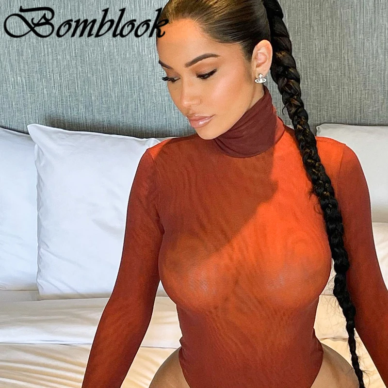 Bomblook Casual Fashion Women's Solid Tops Autumn 2021 Turtleneck Long Sleeve Mesh See Through Bodysuits Female Streetwears 
Bomblook Casual Fashion Women's Solid Tops Autumn 2021 Turtleneck Long Sleeve Mesh See Through Bodysuits Female Streetwears