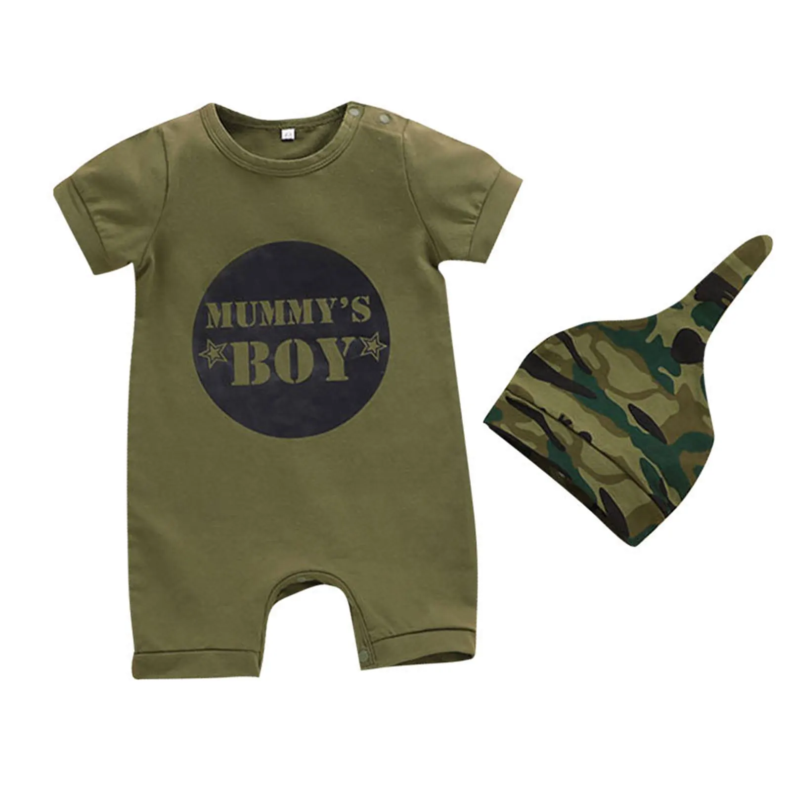 Baby Romper With Hat Letter Print Round Neck Short Sleeve Jumpsuit Camouflage Print Hat Headwear For Kids Baby Clothes Bodysuits
Baby Romper With Hat Letter Print Round Neck Short Sleeve Jumpsuit Camouflage Print Hat Headwear For Kids Baby Clothes Bodysuits