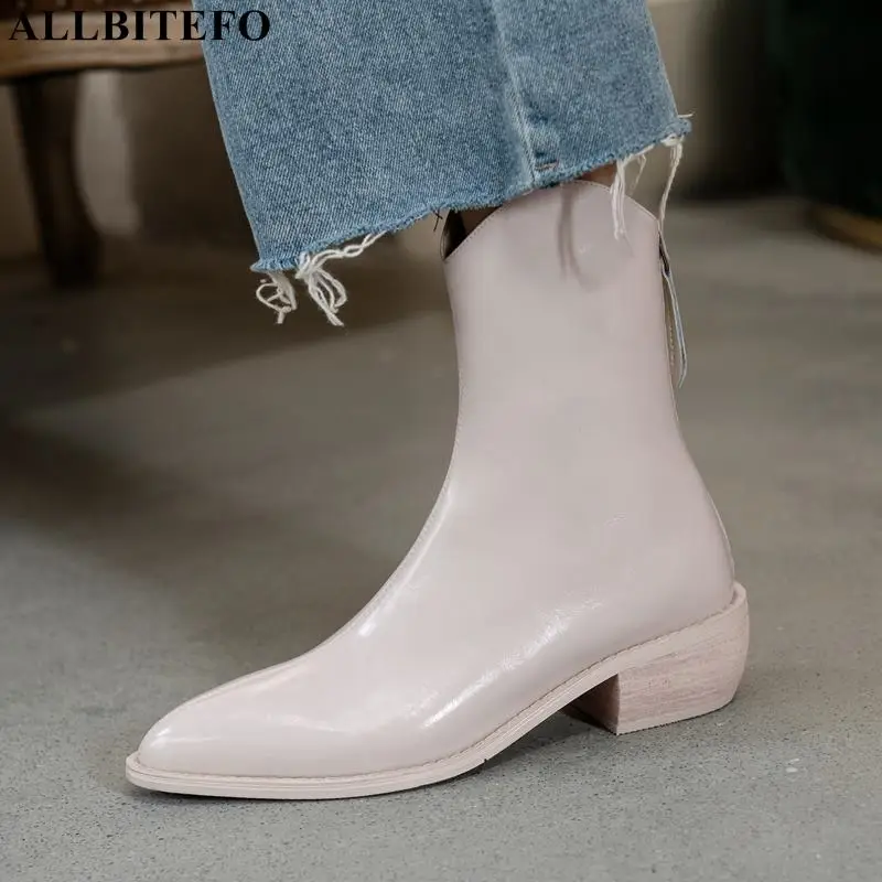 ALLBITEFO Solid Color Thick Heel Soft Genuine Leather High Heel Boots Women Boots Autumn Fashion Leisure Girls Ankle Boots
ALLBITEFO Solid Color Thick Heel Soft Genuine Leather High Heel Boots Women Boots Autumn Fashion Leisure Girls Ankle Boots