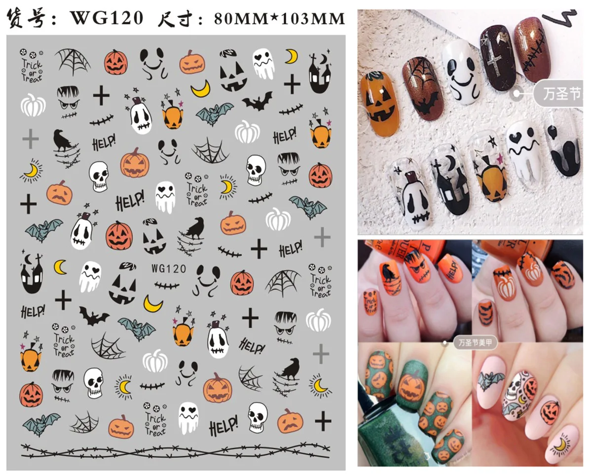 Halloween nail art sticker Cartoon pumpkin ghost printing ultra thin 3D nail coils self adhesive nail strips WG035 
Halloween nail art sticker Cartoon pumpkin ghost printing ultra thin 3D nail coils self adhesive nail strips WG035