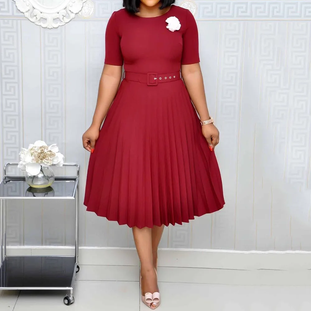 Summer Short Sleeve Women Dress 2020 Office Ladies Vintage Belted High Waist Mid Calf Pleated Long Dresses Plus Size 3XL Green
Summer Short Sleeve Women Dress 2020 Office Ladies Vintage Belted High Waist Mid Calf Pleated Long Dresses Plus Size 3XL Green