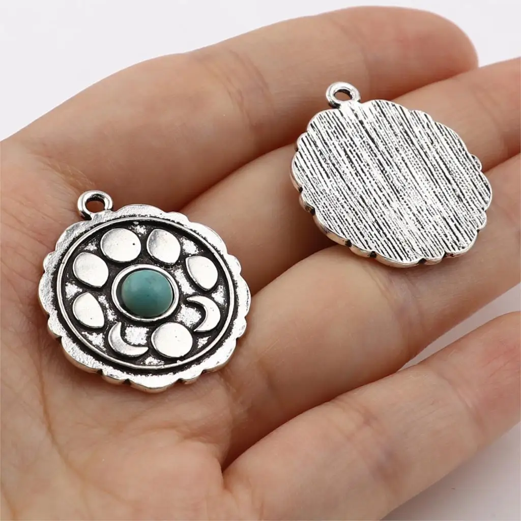 Zinc Alloy & Acrylic Pendants Bohemia Charms Round Antique Silver Color Green Blue Moon Imitation Turquoise DIY Accessories 5PCs
Zinc Alloy & Acrylic Pendants Bohemia Charms Round Antique Silver Color Green Blue Moon Imitation Turquoise DIY Accessories 5PCs
