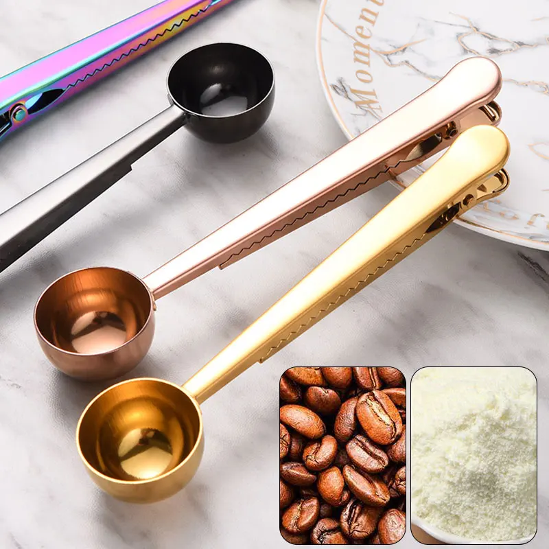 Gold Silver Multifunction Kitchen Supplies Coffee Scoop With Clip Stainless Steel Tea Measuring Cup Scoop Spoons Two-in-One
Gold Silver Multifunction Kitchen Supplies Coffee Scoop With Clip Stainless Steel Tea Measuring Cup Scoop Spoons Two-in-One