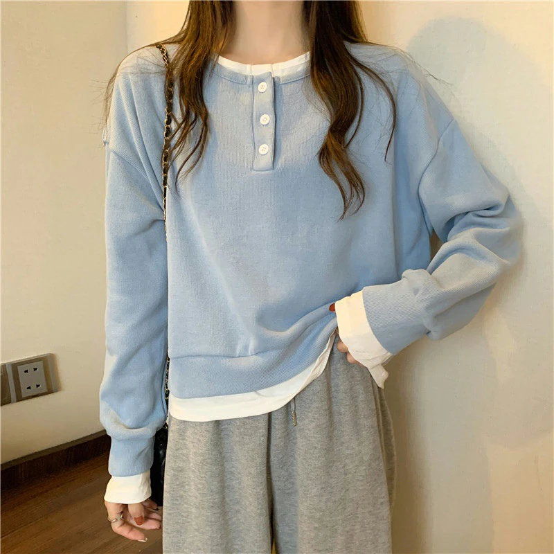Fall Thin Long Sleeve Women T Shirt Korean Fashion Simplicity Loose Fake Two Oversized Tops Tee Teenager Casual Harajuku Clothes
Fall Thin Long Sleeve Women T Shirt Korean Fashion Simplicity Loose Fake Two Oversized Tops Tee Teenager Casual Harajuku Clothes