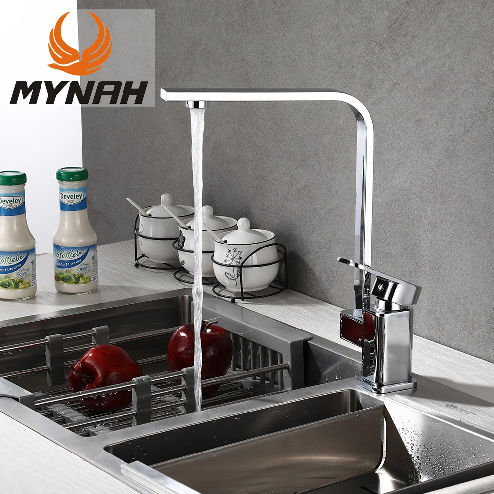 

MYNAH Modern Fashion Kitchen Faucets Square Cold and Hot Water Taps 360 Degree Rotatable Water Mixer Bathroom Basin Faucets