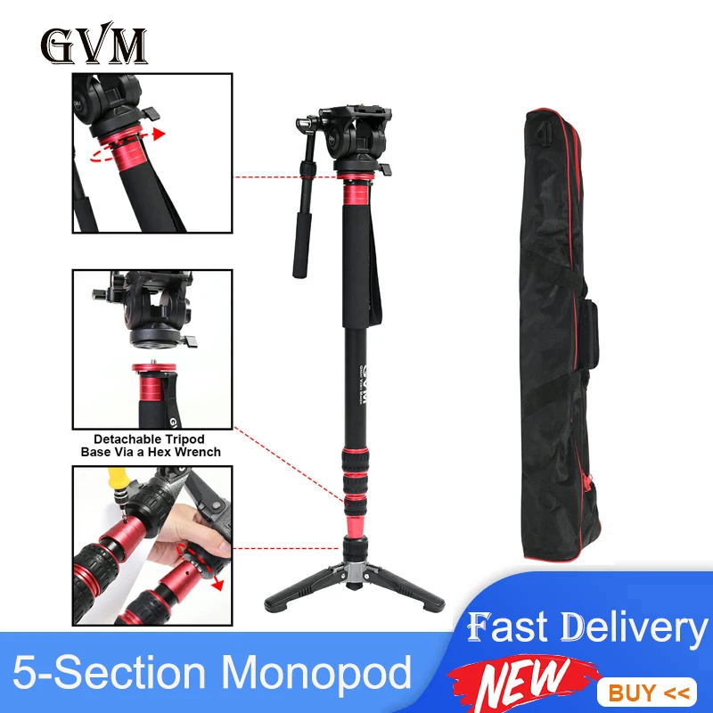 GVM Alluminum 5-Section Camera Tripod Monopod with Video Fluid Head Adjustable Vertical Tilted 1/4'' 3/8'' Screws 360° Rotation
GVM Alluminum 5-Section Camera Tripod Monopod with Video Fluid Head Adjustable Vertical Tilted 1/4'' 3/8'' Screws 360° Rotation