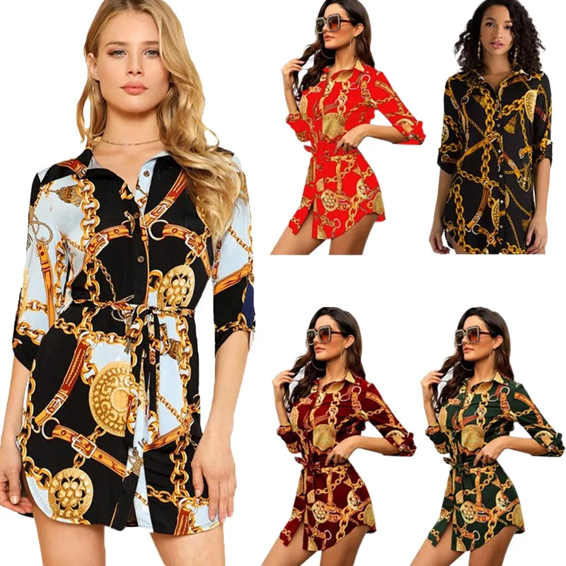 2021 New Women's Summer Tunic Long Top Fashion Chain Print Stand Collar Shirt Autumn Sexy Fashion Casual Wear
2021 New Women's Summer Tunic Long Top Fashion Chain Print Stand Collar Shirt Autumn Sexy Fashion Casual Wear