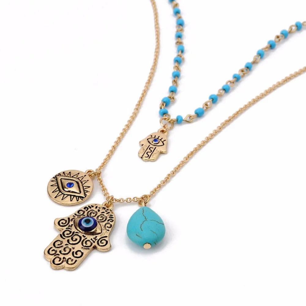Изящные ювелирные изделия подвески ожерелье в виде руки хамса с голубым сглаза