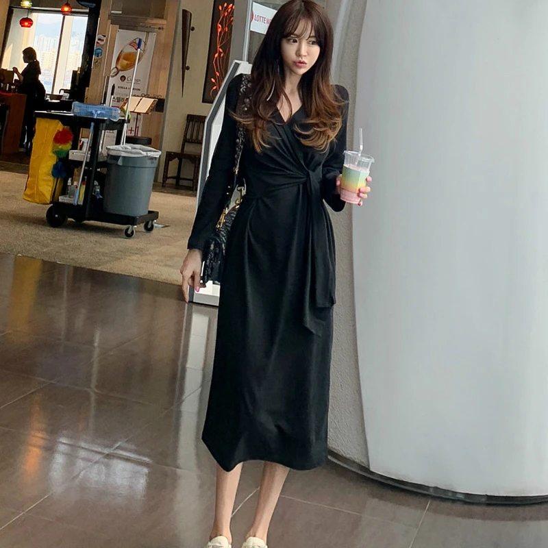 Autumn Winter Black Midi Dress Women Long Sleeve Corset Casual Bodycon Dress Women with Sashes Work Office Fall Dress Korean
Autumn Winter Black Midi Dress Women Long Sleeve Corset Casual Bodycon Dress Women with Sashes Work Office Fall Dress Korean