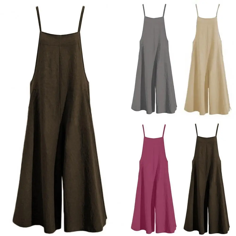 Women Jumpsuit Solid Color Wide Leg Summer Shoulder Strap Side Pockets Romper for Daily Wear
Women Jumpsuit Solid Color Wide Leg Summer Shoulder Strap Side Pockets Romper for Daily Wear