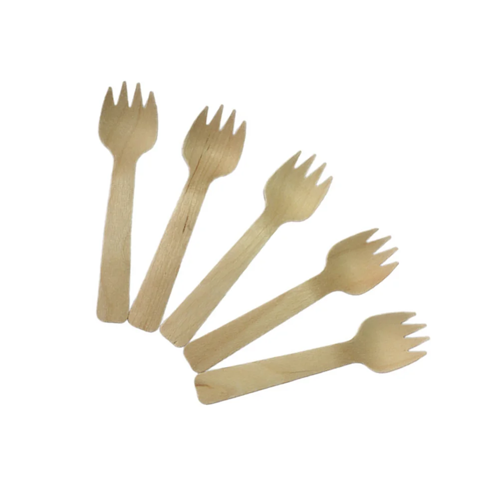 

100pcs Disposable Wooden Forks Wood Spork Tableware Party Supplies for Cake Dessert Cheese