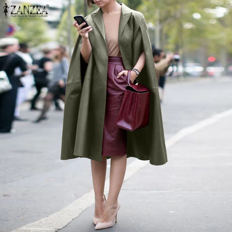 ZANZEA Fashion Autumn PU Leather Colak Capes Women Elegant Office Lady Ponchos Casual Lapel Neck Solid Long Jackets Loose Coats 
ZANZEA Fashion Autumn PU Leather Colak Capes Women Elegant Office Lady Ponchos Casual Lapel Neck Solid Long Jackets Loose Coats