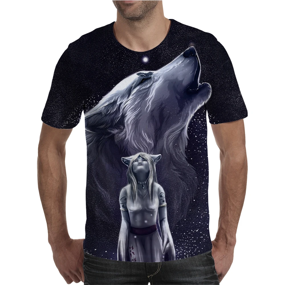 Summer T shirt Men Streetwear Round Neck Short Sleeve Tees Tops Personality Animal Male Clothes Wolf Looked at the Moon 3D Print
Summer T shirt Men Streetwear Round Neck Short Sleeve Tees Tops Personality Animal Male Clothes Wolf Looked at the Moon 3D Print