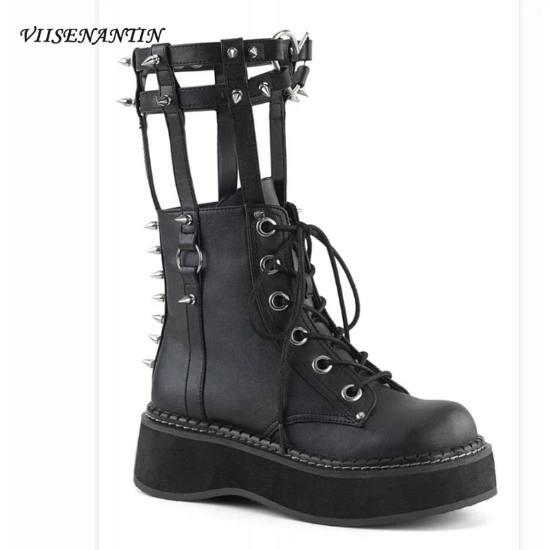 Personality Rivet Hollow Side Zipper Metal Ring Short Boots Cross Lace Increased Slope Heel Round Toe Autumn New Martin Boots
Personality Rivet Hollow Side Zipper Metal Ring Short Boots Cross Lace Increased Slope Heel Round Toe Autumn New Martin Boots