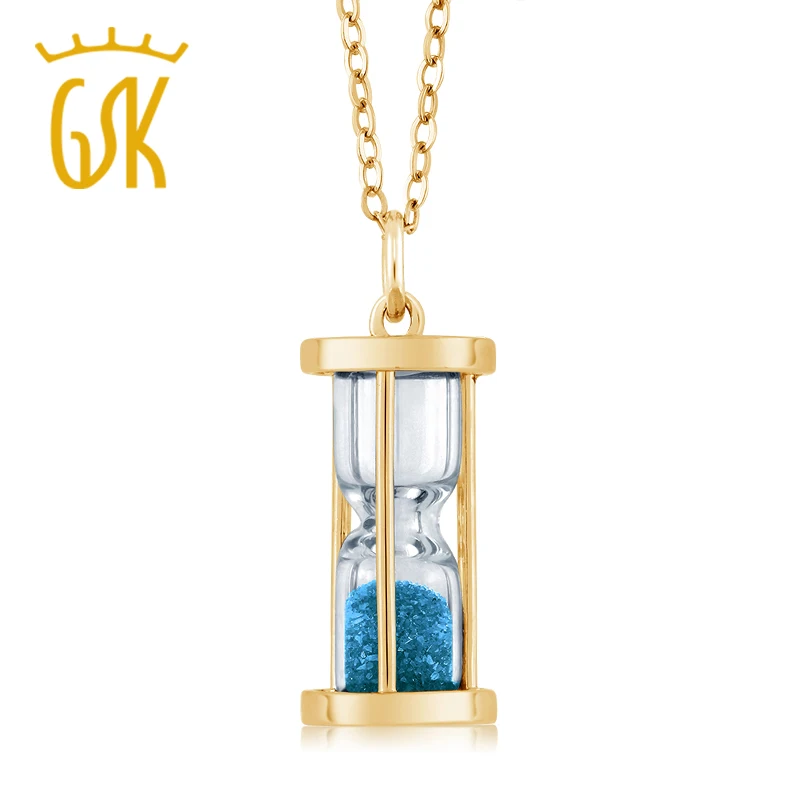 Подвеска GemStoneKing из серебра 18 К с золотыми песочными часами и синим топазом