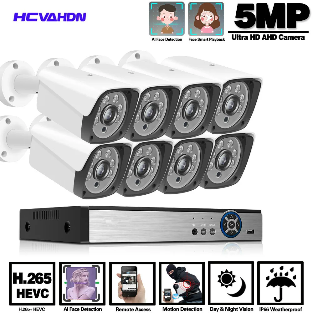 

Система видеонаблюдения HCVAHDN AHD, аналоговая камера HD DVR 5 МП, инфракрасная камера ночного видения для помещений и улицы, 8-канальная система ви...