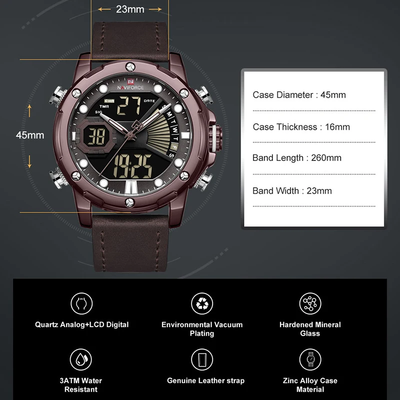 NAVIFORCE Топ люксовый бренд новые мужские часы кварцевые цифровые наручные Военные