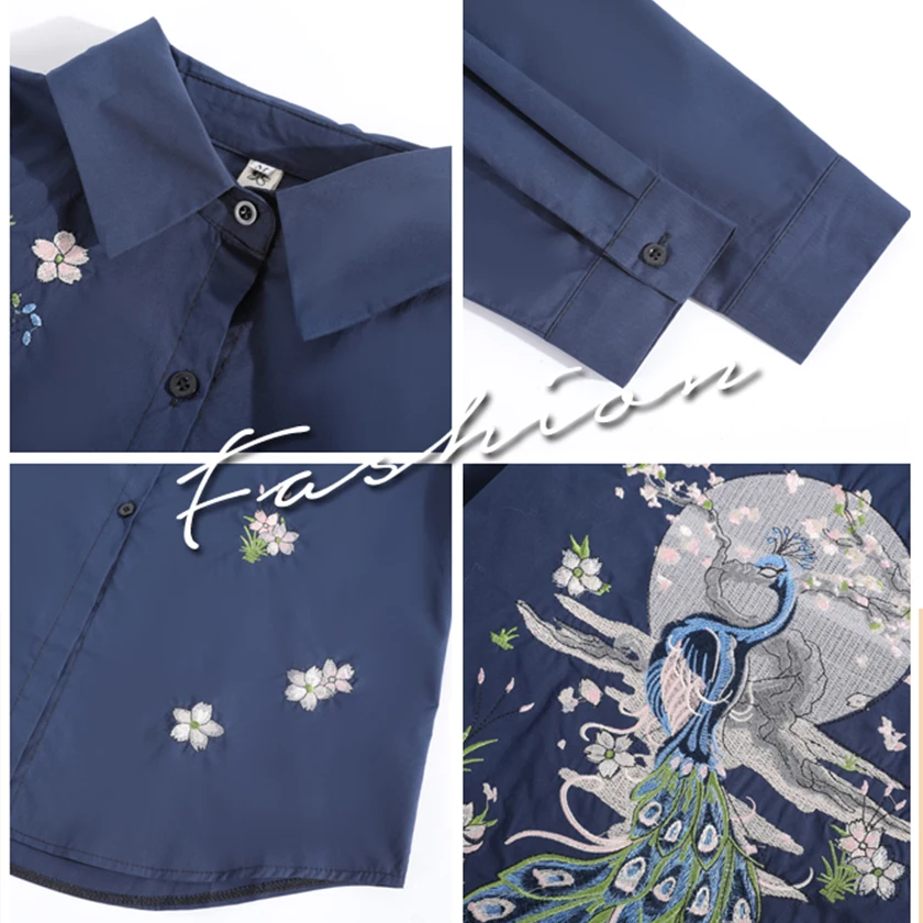 New Arrival Women Peacock Peach Flower Embroidery Long Cotton White Blouse Full Sleeve Female Shirt Turn-Down Collar Top
New Arrival Women Peacock Peach Flower Embroidery Long Cotton White Blouse Full Sleeve Female Shirt Turn-Down Collar Top